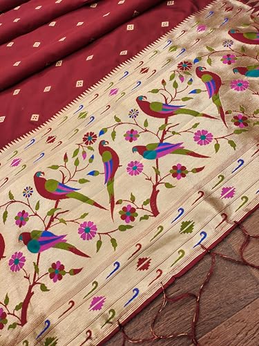 Image of DEVANGI Women's Woven Paithani Banarasi Silk Dupatta /Chunni For Women, Floral Print 1 Meter Wide and 2.3 Meter Length Printed Designer Dupatta /Chunni For Girls
