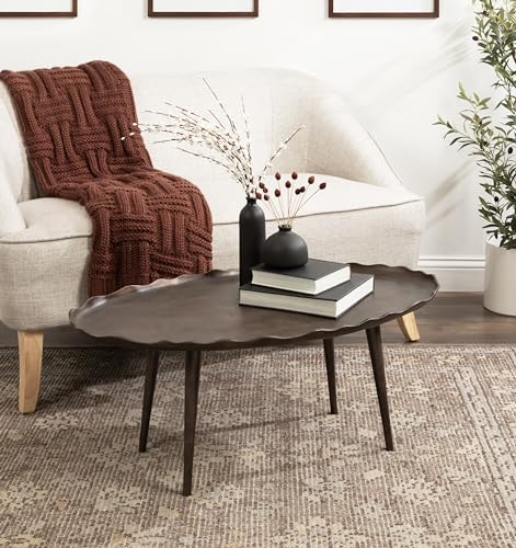 Kate and Laurel Alessia Transitional Oval Coffee Table, 34 x 20 x 15, Bronze, Metal Living Room Table for Storage and Display with Antique Deckled Edge Detailing Kate and Laurel Alessia Transitional Oval Coffee Table, 34 x 20 x 15, Bronze, Metal Living Room Table for Storage and Display with Antique Deckled Edge Detailing