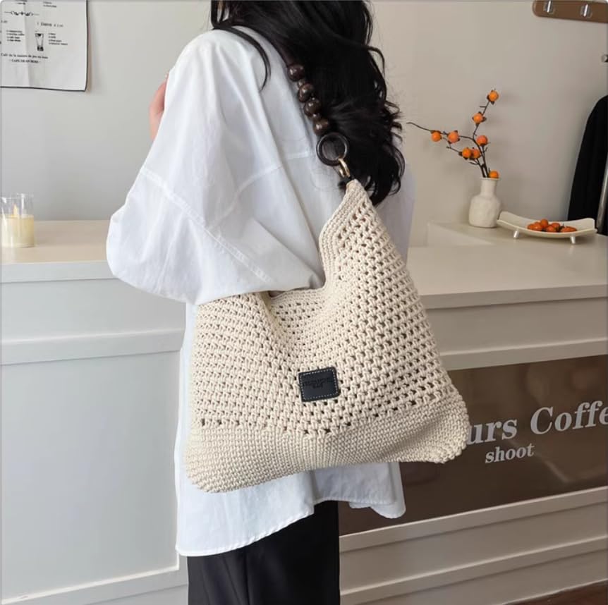 Image of Hand-woven Soft Large Straw Shoulder Bag Retro Boho Tote Bags Summer Beach Bag Rattan Handbag