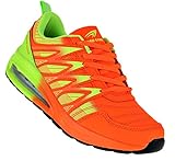 sneaker orange kinder  Bootsland Neon Turnschuhe Sneaker Sportschuhe Luftpolster Unisex 002, Schuhgröße:43, Farbe:Orange/Grün