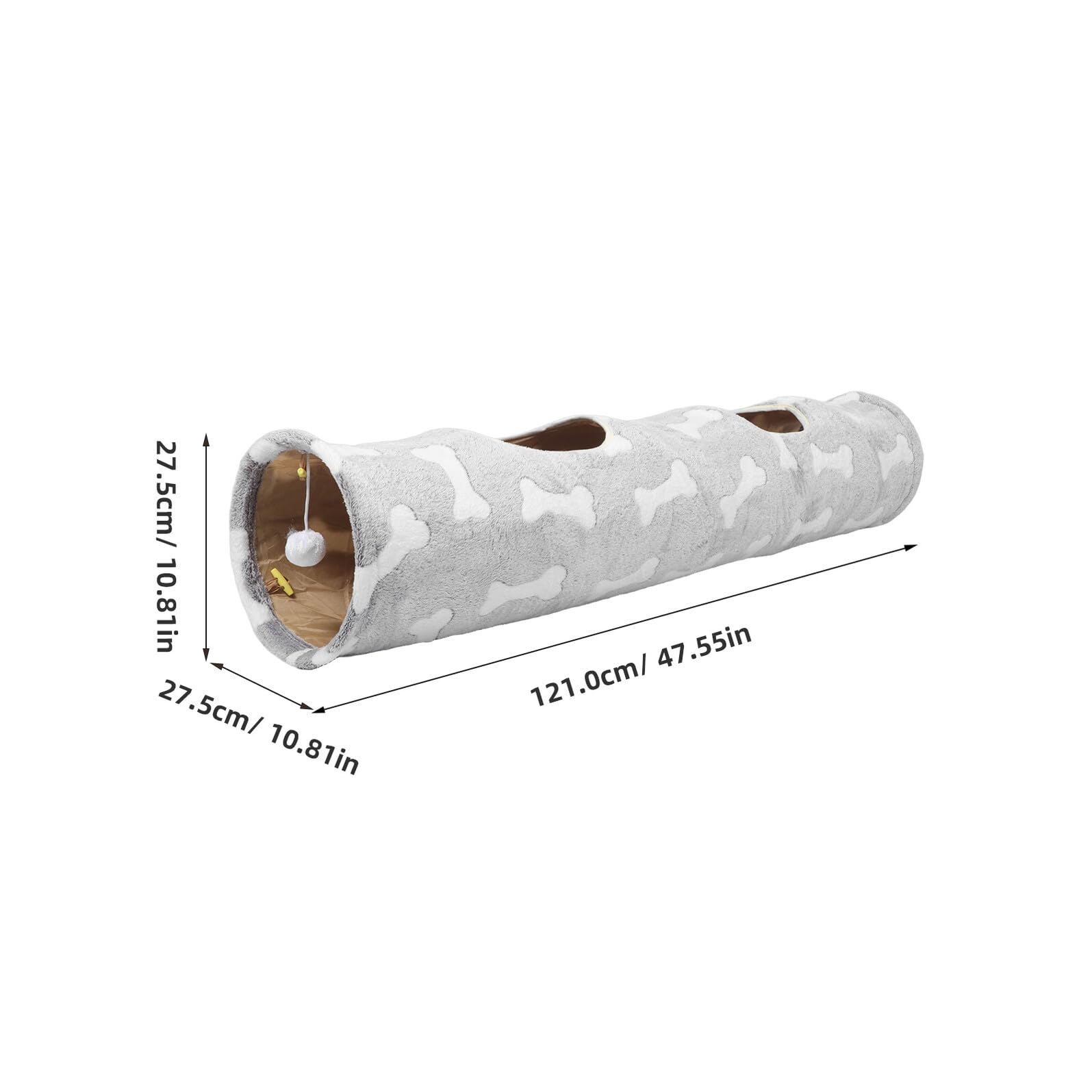 Gatuida Tunnel Pliable pour Chat Intérieur à Motif Os avec 2 Trous et Balle en Peluche Tunnel de Jeu Sonore pour Chatons Favorisant L’activité Physique Sommeil des Chats
