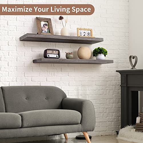 Image of Floating Shelves for Wall, 36in Reclaimed Elm Wood Shelves, Grey, 2PCs