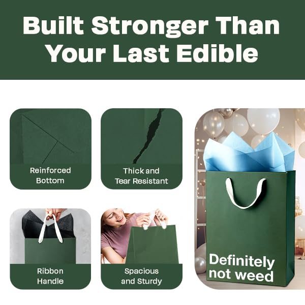 MilkToast Brands Funny Stoner Gift Bag, 11" x 8" x 4" Size, Definitely Not Weed, Reusable Kraft Paper Weed Gift Bags for Marijuana Gifts & Cannabis Accessories, Father's Day, Birthdays