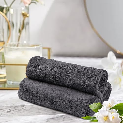 Image of Orighty Ultra Soft Washcloths 12 Pack, Premium Microfiber Towel Sets 12x12 inches, Absorbent and Quick Drying Coral Velvet Washcloth, Multi-Purpose Wash Cloths for Bathroom, Hotel, and Gym (Grey)