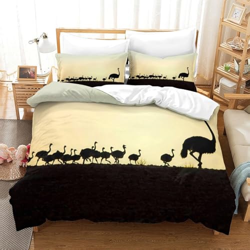 Housse de couette autruche 3D 260x220 cm en microfibre avec 2 taies d'oreiller - 3