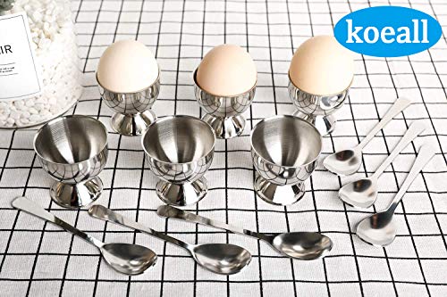 image for koeall Stainless Steel Egg Cups Set for Hard Soft Boiled Eggs with 6 E