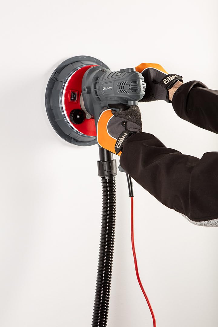 GRAPHITE Scheppach Lijadora de pared y techo - 1400-2700 RPM - Papel de lija de velocidad variable con luz LED - 900 W, tamaño de disco 180 mm - Lijadora profesional de yeso
