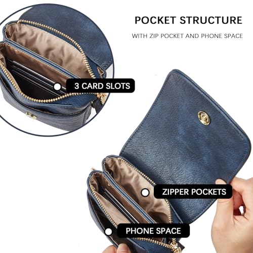 Image of BOSTANTEN Vegan Leather Small Crossbody Bags for Women Designer Cell Phone Bag Wallet Purses Adjustable Strap, A-04-navy Blue, Small, Cell Phone Crossbody Bag