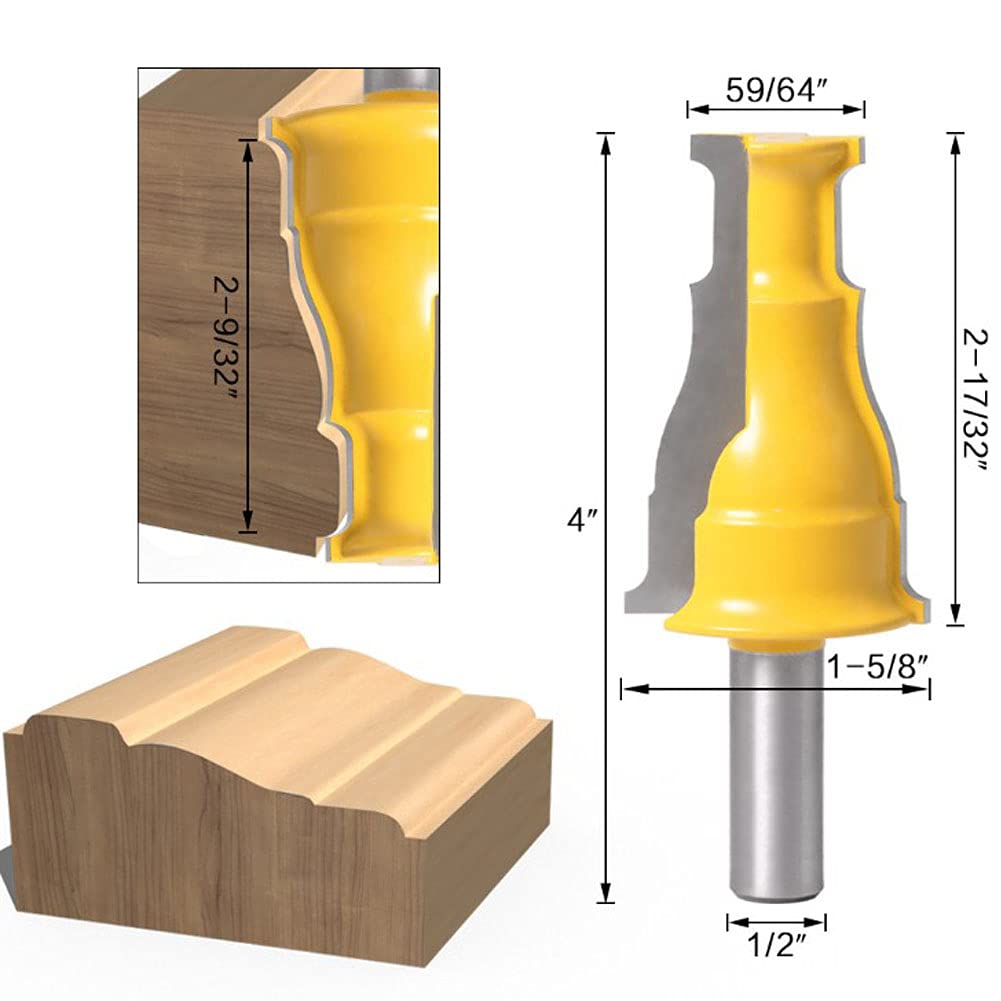 1/2in Shank Router Bit for Door & Window Trim, YG6 Alloy Milling Cutter, Heat Woodworking Trimming Tool