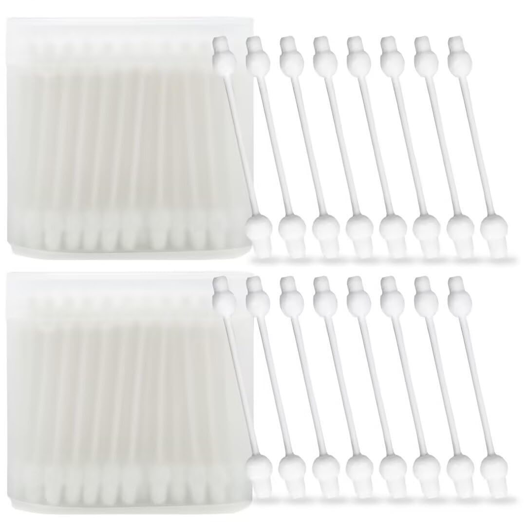 Lot de 200 cotons-tiges bio pour bébé avec grande tête de sécurité (200 pièces) Cotton Buds, dans une boîte cube pratique, bâtonnets d'oreille pour bébés et enfants