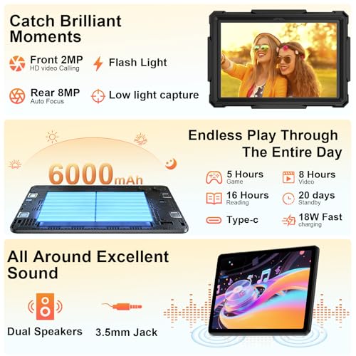 Image of EHFiDC Tablet 10 Inch Android 16 Tablets, 32GB RAM 128GB ROM 2TB Expand, 2.2GHz Octa-Core, 6000mAh, 5G WiFi, HD IPS Display, Widevine L1, Drop-Proof EVA Case