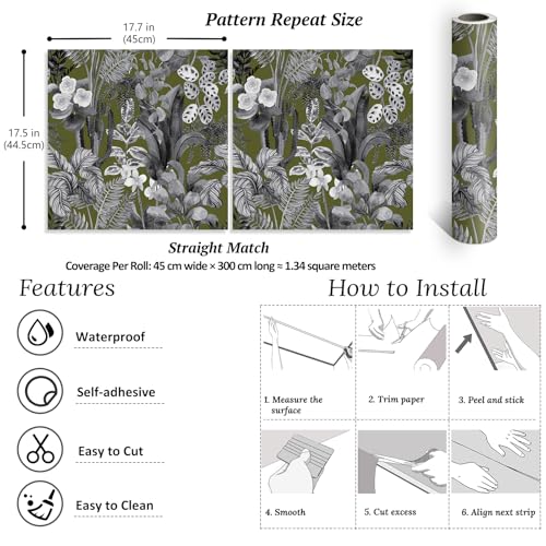 Papel pintado autoadhesivo floral VEELIKE lavable y removible para muebles vintage 8