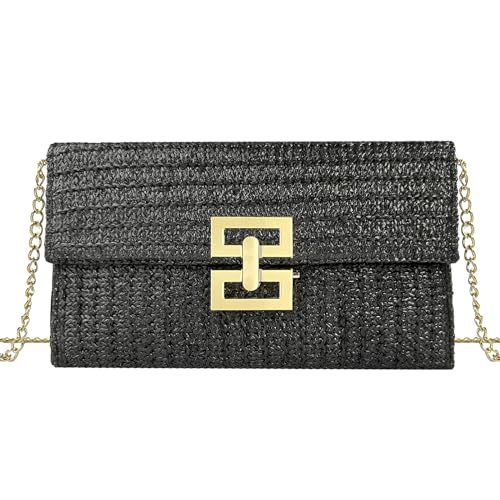 Image of Summer Straw Clutch Purses for Women Woven Beach Bag Evening Purse Envelope Clutch with Detachable Strap
