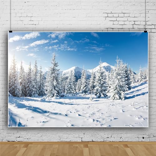 MIRRORANG 3x2m Christmas Wall Art Winter Forest Landscape Backdrop Outdoor Snow Scene Pine Tree Frozen Wall Decor Background for Photography Xmas Photo Backdrop Vinyl - Image 2