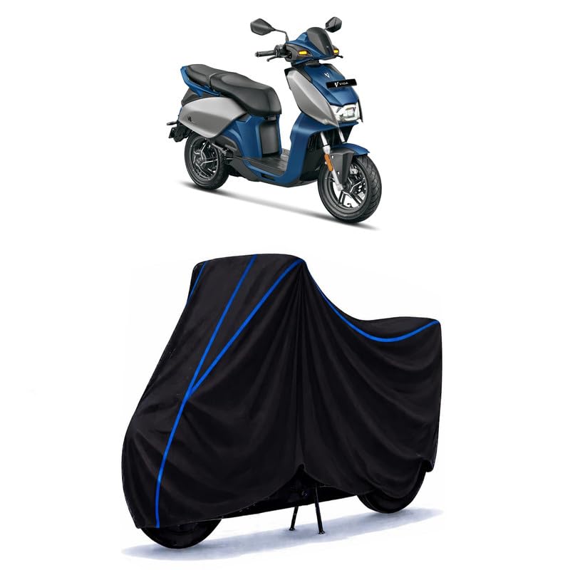 Image of Scooty Cover Water Resistant for V1 Electric | Universal Scooter & Bike Cover | Heavy Duty UV Dust, Rain & Scratch Protection Weather Indoor Outdoor | Black with Blue Piping