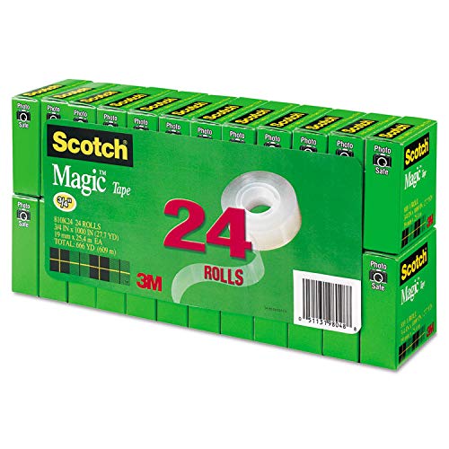 Fita mágica Scotch 810K24, núcleo de 2,5 cm, 0,9 cm x 2,5 m, 24 unidades, transparente