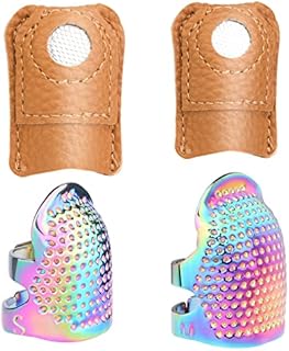 4 Pcs Sewing Thimble, Thimbles for Hand Sewing, Different Models Leather Metal Thimble, Adjustable Finger Shield Ring, Durable and Sturdy Fingertip Thimble, Craft Accessories DIY Sewing Tools