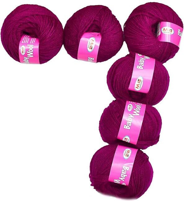 Image of M.G ENTERPRISE 100% Acrylic Wool Deep Magenta 16 Pc Baby Wool 4 ply -KB Art-