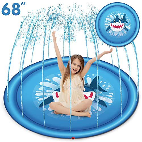 JOYIN Sprinkler for Kids, 68" Shark Sprinkler & Splash Plat Mat for Toddlers