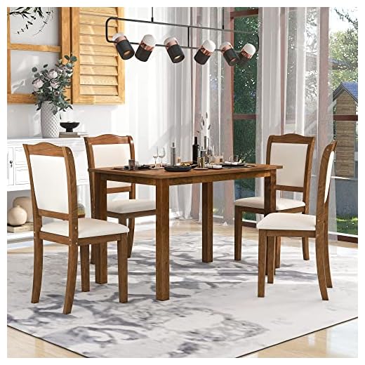 Merax Dining Table Set for 4, 5 Piece Industrial Wooden Table with 4 Thickly Padded Chairs, Wood Dining Table and Chair Set for Dining Room, Pub, and Bistro