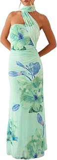 Women Strapless Tube Scarf Floral Maxi Dress Wedding Guest Dress | Elegant Summer Ruched Floral Cocktail Party Dress