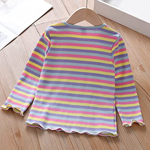Baby Toddlers Long Sleeve Shirts Little Kid Cotton Rainbow Striped Crew Neck Blouse Top Girls Undershirts Fall3