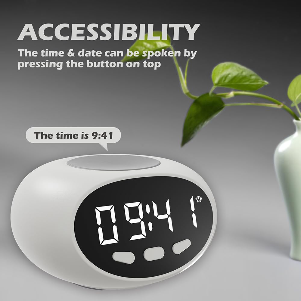 HEROSS Reloj despertador parlante – hora y fecha extra fuerte – para niños, ancianos, demencia, audición o personas mayores con discapacidad visual – Reloj de habla fácil de usar (blanco)