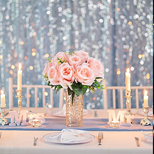 Fake Roses Faux Flowers Pink: Blosmon 2Pcs Artificial Roses Silk Bouquet of Flowers Rose Flower Decor Wedding Bridal Bouquets Peach Flores Bulk for Vase Centerpiece Home Decoration Floral Arrangement