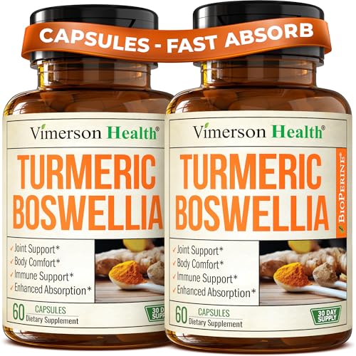 Boswellia Serrata Turmeric Curcumin Supplement: Organic Tumeric Boswellia Extract Ginger & BioPerine for Max Absorption Inflammation & Joint Supplements for Men & Women Non-GMO 60 Caps 2 Pack