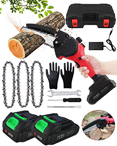 Mini tronçonneuse électrique de 15,2 cm avec 2 pièces de 24 V, affichage électrique, batterie, portable, sans fil, pour le jardinage, l'élagage d'arbre, la coupe du bois Cover