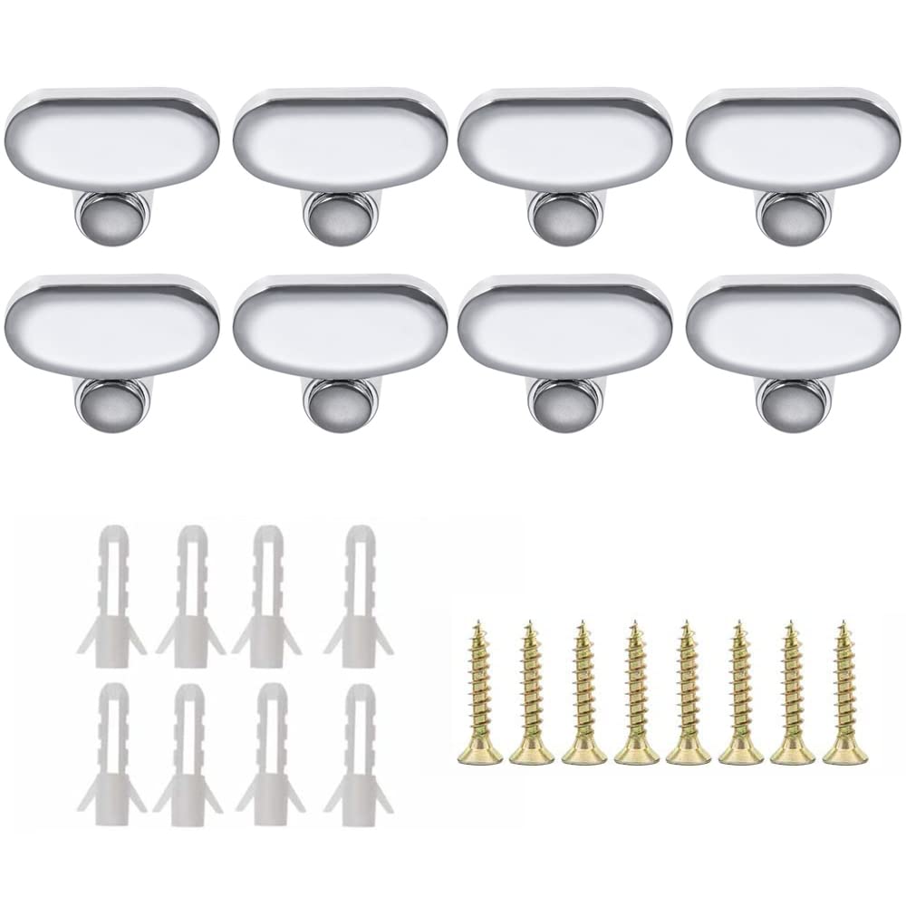 8Pcs Mirror Clip Glass Clamp Zinc Alloy Wall Bracket Clips Set Glass Clip Bathroom Mirror Holder with Plugs and Screws Glass Shelf Clamp Holder for 3-5mm/6-7mm Thickness Glass(K046-Silver)