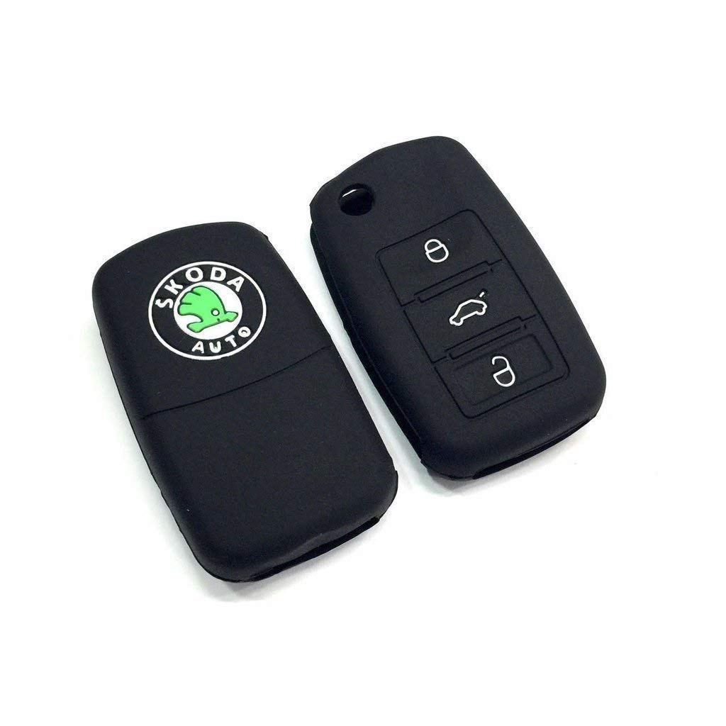 BICYCLISM Silicone Car Key Cover fit for Skoda Octavia/Laura / Superb/Yeti / Fabia/Rapid (for 3 Button Flip Key)