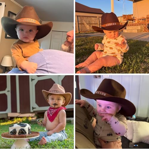 Custom Cowboy Hat for Toddler Boy,Personalized Kid Cowboy Hats for Boys Girls,Customized Leather Hatband with Names,Baby Cowboy Hat,3-10t Western Hat for Kids Brown2