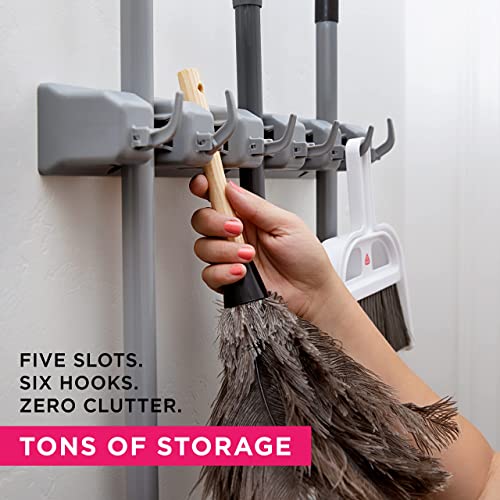 Image of Berry Ave Broom Holder Wall Mount and Garden Tool Organizer, Closet Storage, Kitchen Rack, Home Organization and Garage Organizer for Rake or Mop Handles Up to 1.25-Inches, Hanger Plus 6 Hooks (Grey)