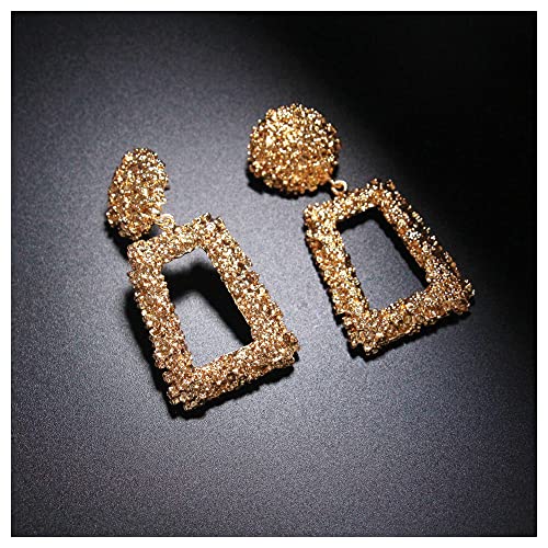 Gold Statement Geometric Dangle Earrings, Big Rectangle Drop Earrings for Women & Fashion Large Stud Earrings for Girls (A1-Gold) - Image 6