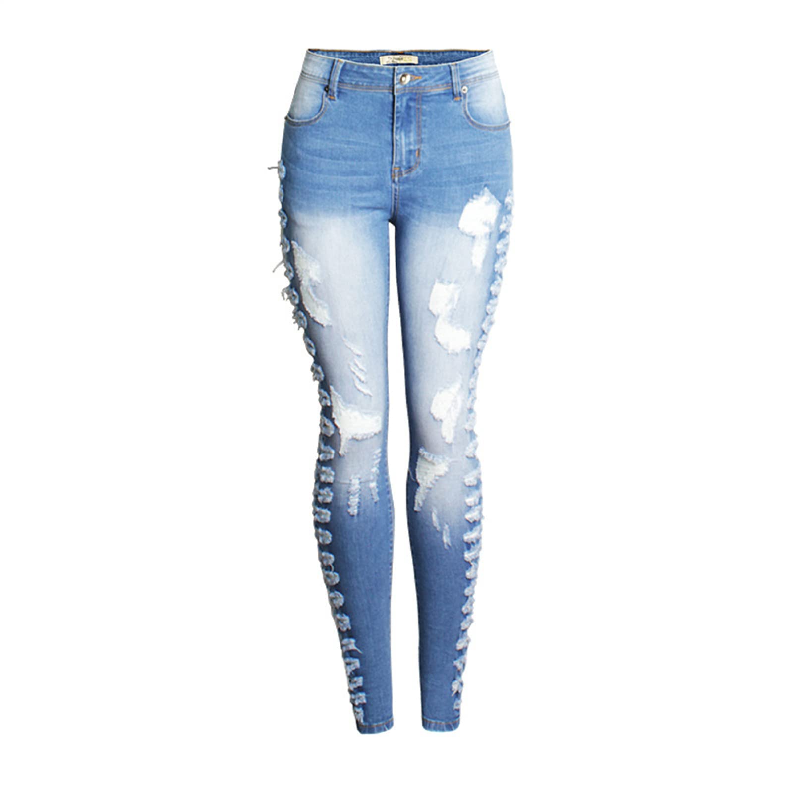 Ropa De Mujer Jeans con Agujeros, Corte Ajustado, Jeans Elásticos Y Pierna Pequeña.