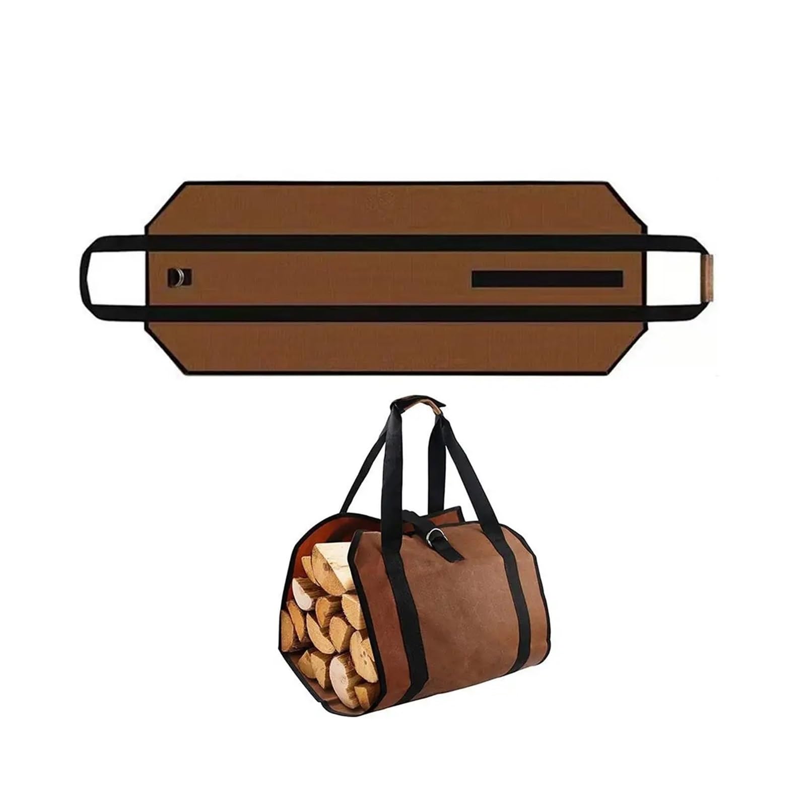 Portable Firewood Carrier Bag - Heavy-Duty Log Tote With Handles For Camping & Fireplace, Large Wood Storage And Transport Sack For Wood(Coffee)