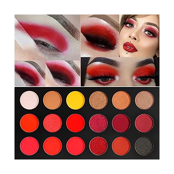 Red-Eyeshadow-Palette-Highly-Pigmented-AFFLANO-Long-Lasting-True-Red-Eye-Shadow-Halloween-Makeup-Pallet-18-ColorWaterproof-Matte-Shimmer-Brown-Black-Yellow-Sunset-Warm-Fall-Eye-Shades-Cruelty-Free Afflano Red Eyeshadow Palette Highly Pigmented, Long Lasting True Red Eye Shadow Christmas Clown SFX Halloween Makeup Pallet, Brown Black Yellow Sunset Warm Fall Eye Shades, Cruelty Free