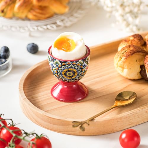 Image of Henten Home Boho Ceramic Egg Cups, Colorful Egg Holder Set of 6 | for Soft Boiled Egg, Breakfast, Serving, Easter, Dishwasher & Microwave Safe