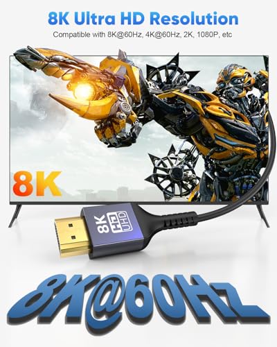Image of 8K Ultra Thin HDMI Cable 3.3FT 2-Pack 48Gbps, Flexible Slim HDMI Cable Soft HDMI 2.1 Cord (8K@60Hz, 4K@60Hz, Dynamic HDR, Ethernet) for Laptop, Monitor, PS5 /4, HDTV, RX7900 /7800