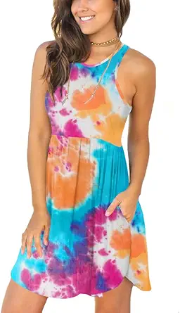 LONGYUAN Women's Summer Dress Casual Sundresses Sleeveless Tank Stretchy Dresses Cover up with Pockets