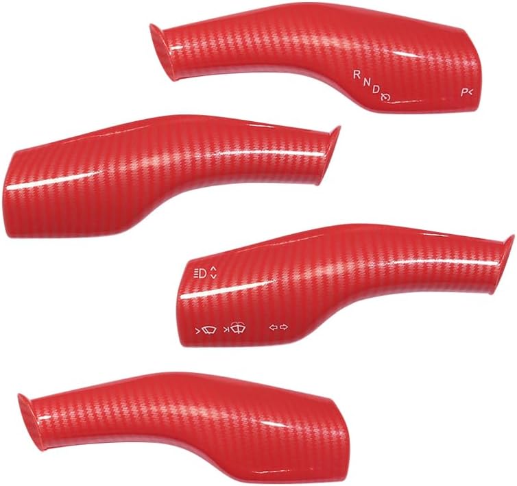 FOAN Steering Lever Cover, Carbon Fiber Car Gear Shift Lever Covers Compatible with Tesla Model 3/Y, Full Protection Gear Shift Cover Accessories, 4PCs, Red