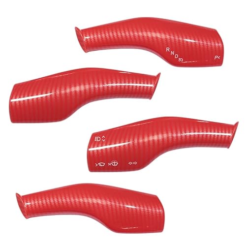 FOAN Steering Lever Cover, Carbon Fiber Car Gear Shift Lever Covers Compatible with Tesla Model 3/Y, Full Protection Gear Shift Cover Accessories, 4PCs, Red