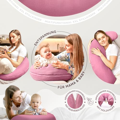 sei Design XXL Stillkissen 190x35 mit Musselin-Bezug ergonomisch. Schwangerschaftskissen Seitenschläferkissen Komfortkissen für Erwachsene… – Ansicht 2