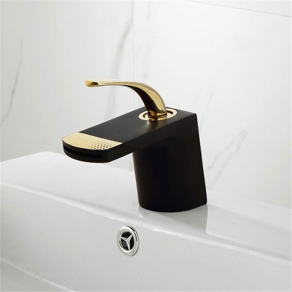 Mitigeur de lavabo en laiton robinet de salle de bain eau chaude et froide noir