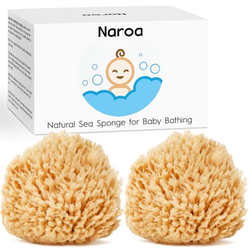 Image of NAROA Natural Baby Bath Sponge in Gift Box | Premium Soft Wool Sea Sponge for Babies | Newborn Bath Time Essentials | Sustainable & Plastic Free (2 Pack)