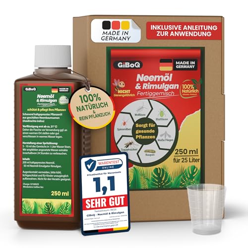 GiBoQ naturreines Neemöl mit Emulgator 250 ml – Fertiggemisch mit Anleitung – für gesunde Pflanzenpflege | Hält Trauermücken, Blattläuse &...