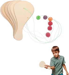 NOLITOY 6pcs Wooden Paddle Balls: Unfinished Paddle Ball with String for Sports Party Favors Play And Learning Fun Activity Fun