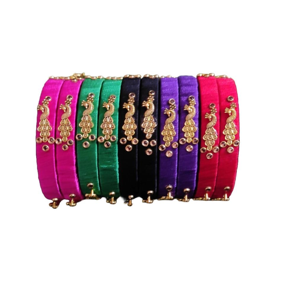 Nathans Global Handcrafted Silk thread Kundan Stone Multicolor peacock Bangles (2.6) (B0DDTTWQNY) Amazon Price History, Amazon Price Tracker