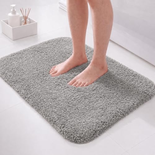 PUFFMAT Tapis de bain antidérapant, super absorbant, en microfibre, doux, moelleux et lavable en machine, pour salle de bain, toilettes, douche, 60 x 40 cm,...